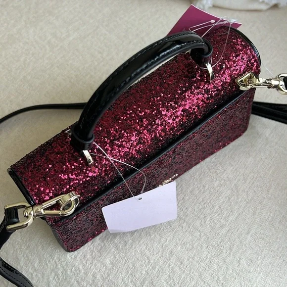 KATE SPADE Odette GLITTER MINI top handle crossbody bag blkcherry - Picture 9 of 17